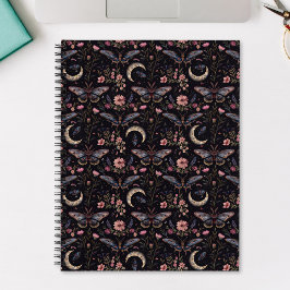 Cuaderno Mariposas Elegantes Flores y Lunas Patrón Místico