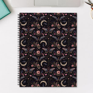 Cuaderno Mariposas Elegantes Flores y Lunas Patrón Místico
