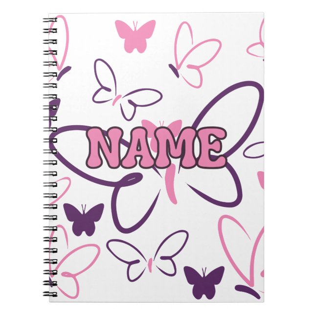 Cuaderno Mariposas en color púrpura y rosa (Frente)