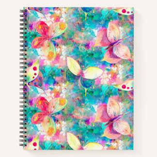 Cuaderno mariposas en el campo floral aqua turquesa
