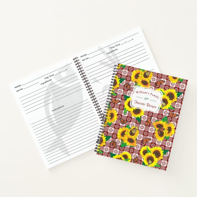 Cuaderno Mariposas girasoles Receta Red Gingham (Interior)