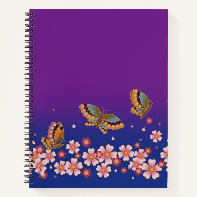 Cuaderno Mariposas japonesas en medio de sakura florecen en (Anverso)
