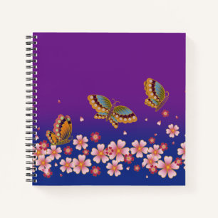 Cuaderno Mariposas japonesas en medio de sakura florecen en