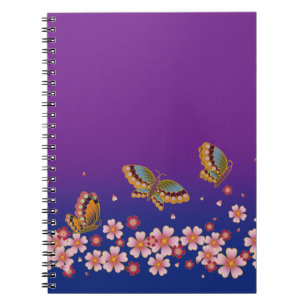 Cuaderno Mariposas japonesas en medio de sakura florecen en