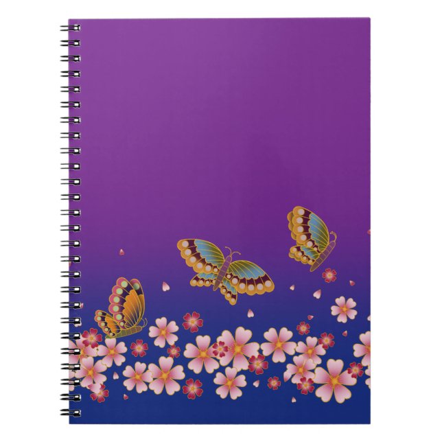 Cuaderno Mariposas japonesas en medio de sakura florecen en (Frente)