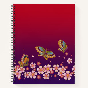 Cuaderno Mariposas japonesas en medio del Sakura florecen e