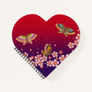 Cuaderno Mariposas japonesas en medio del Sakura florecen e