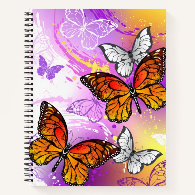 Cuaderno Mariposas monarcas en fondo morado (Anverso)