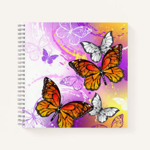 Cuaderno Mariposas monarcas en fondo morado