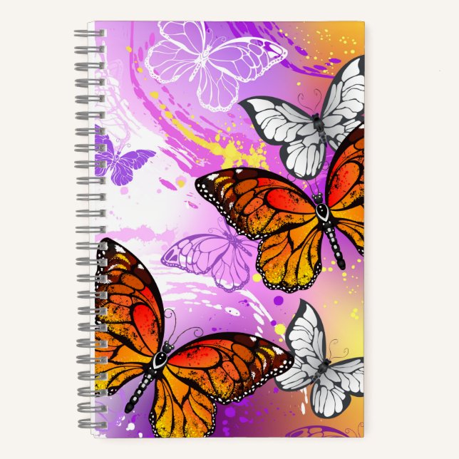Cuaderno Mariposas monarcas en fondo morado (Anverso)