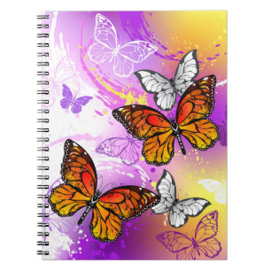 Cuaderno Mariposas monarcas en fondo morado