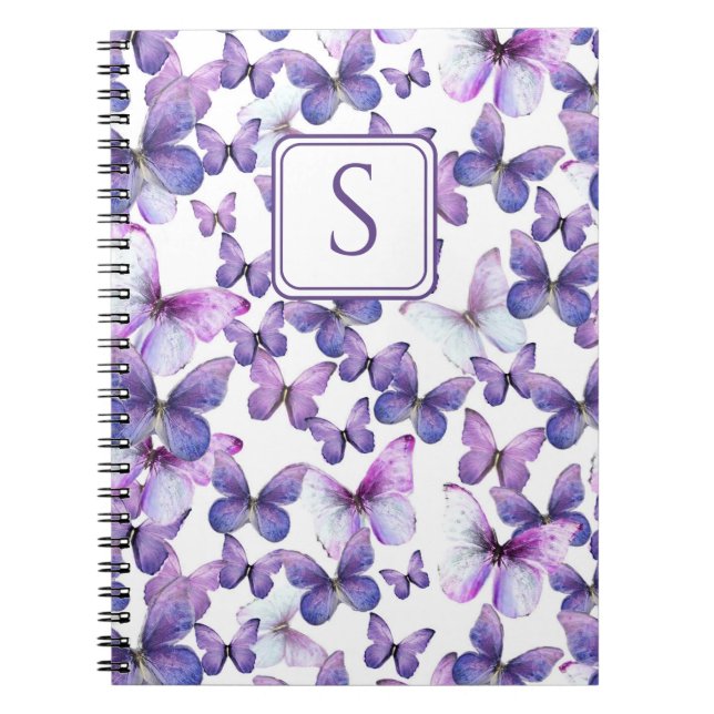 Cuaderno Mariposas moradas Monograma Personalizado elegante (Frente)