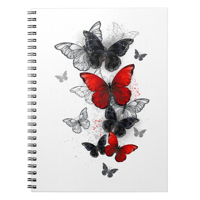 Cuaderno Mariposas Morpho voladoras negras y rojas (Frente)
