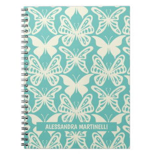 Cuaderno Mariposas naturales de diseño elegante en Verde az