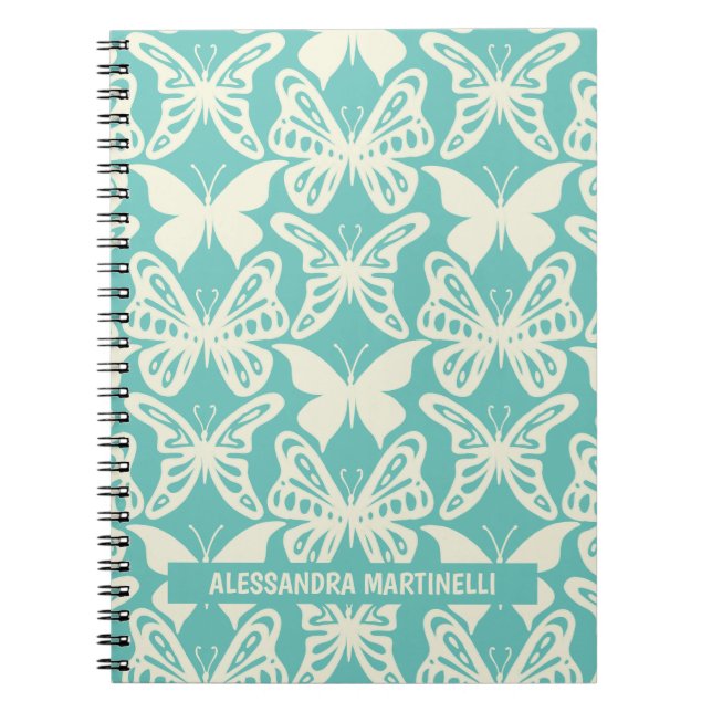 Cuaderno Mariposas naturales de diseño elegante en Verde az (Frente)