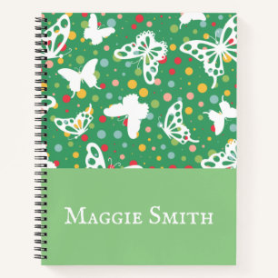 Cuaderno Mariposas personalizadas hermosa moda verde salvia