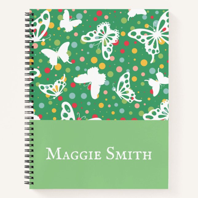 Cuaderno Mariposas personalizadas hermosa moda verde salvia (Anverso)