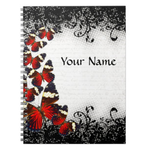 Cuaderno Mariposas rojas en cordón negro