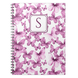 Cuaderno Mariposas rosadas Monograma moderno Personalizado