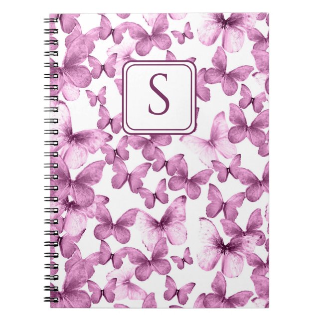 Cuaderno Mariposas rosadas Monograma moderno Personalizado  (Frente)
