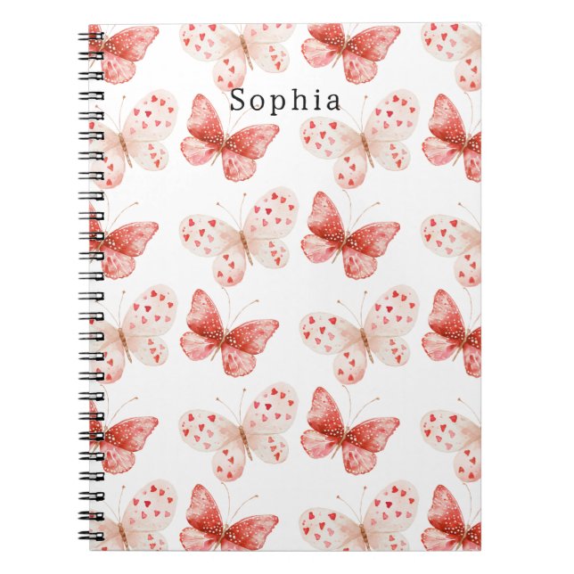 Cuaderno Mariposas Rosadas Rojo Besos Abrazos (Frente)