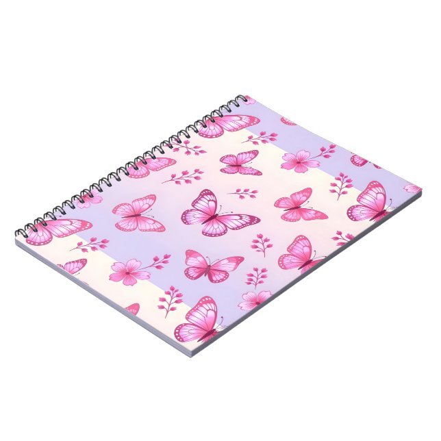 Cuaderno Mariposas rosadas y patrón de flores (Lado Izquierdo)