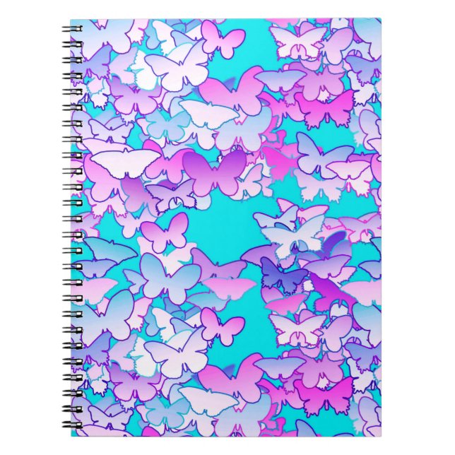 Cuaderno Mariposas, violeta y turquesa (Frente)