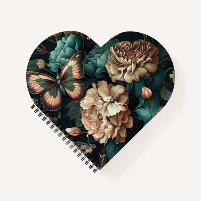 Cuaderno Mariposas y flores diseño clásico oscuro (Anverso)