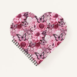 Cuaderno Mariposas y flores en diferentes tonos rosas