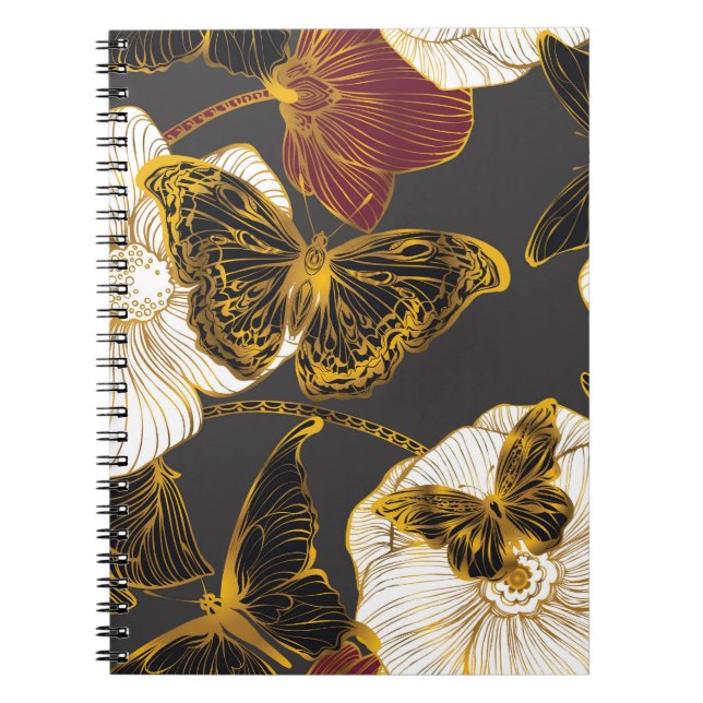 Cuaderno Mariposas y flores: Patrón de Boho de primavera (Frente)