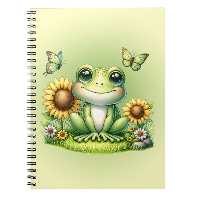 Cuaderno Mariposas y girasoles de rana personalizado (Frente)