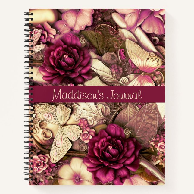 Cuaderno Mariposas Y Rosas Decorativas De Collage (Anverso)