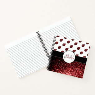 Cuaderno Mariquita roja oscura con destellos de purpurina f