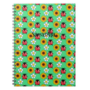 Cuaderno Mariquita Roja Y Negra Con Flores