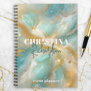 Cuaderno Mármol Acuamarina Brillante Oro Lujo Elegante