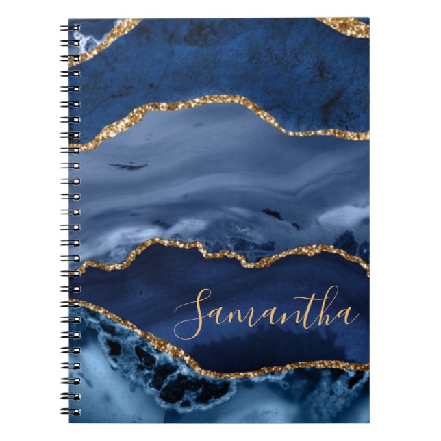 Cuaderno Mármol Ágata Azul Marino y Brillo de Oro Falso (Frente)