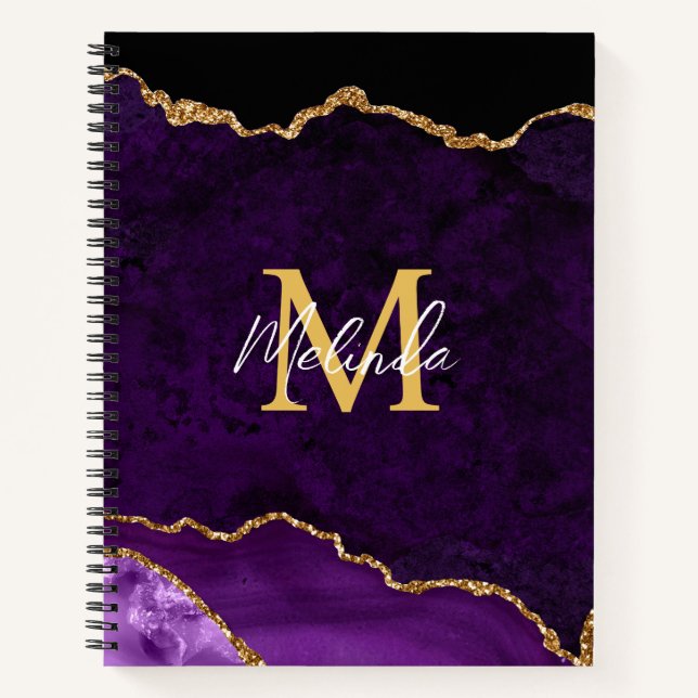 Cuaderno Mármol Ágata Púrpura y Dorado (Anverso)