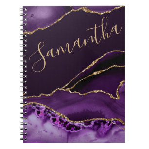 Cuaderno Mármol Ágata Purpura y Dorado Falso con Brillo