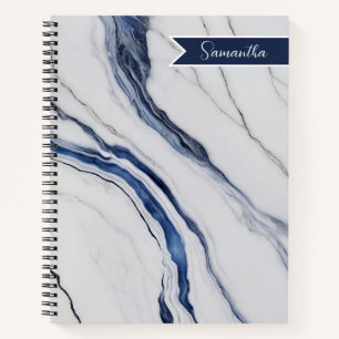 Cuaderno Mármol Azul Blanco Personalizado Moderno