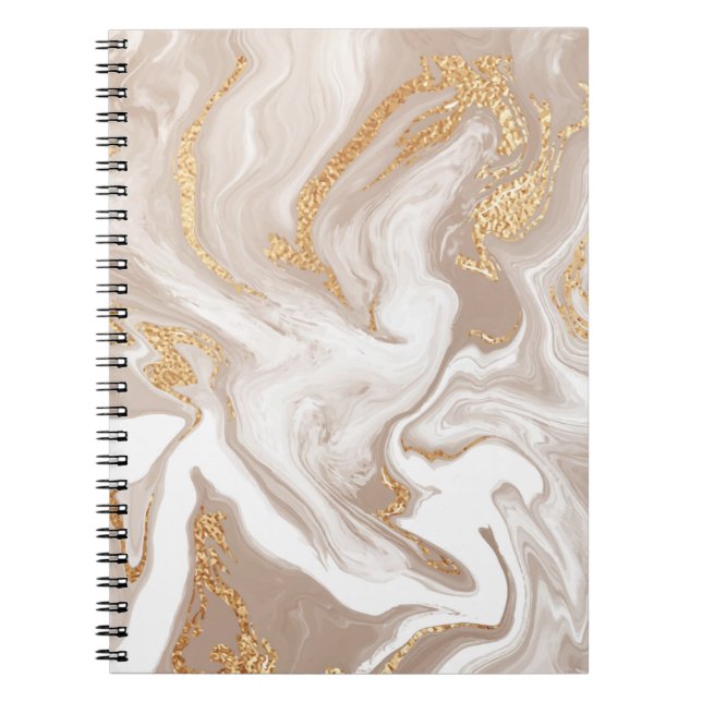 Cuaderno Mármol beige líquido, arte de oro. (Frente)