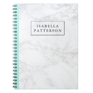 Cuaderno Mármol blanco con acento azul acuático personaliza