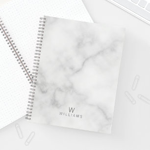 Cuaderno Mármol blanco con monograma y nombre personalizado