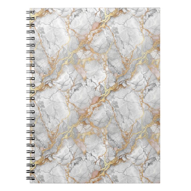 Cuaderno Mármol Blanco de Lujo Piedra & Patrón de Vena Dora (Frente)
