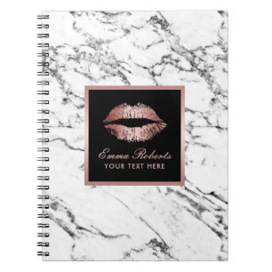 Cuaderno Mármol blanco elegante de los labios color de ros