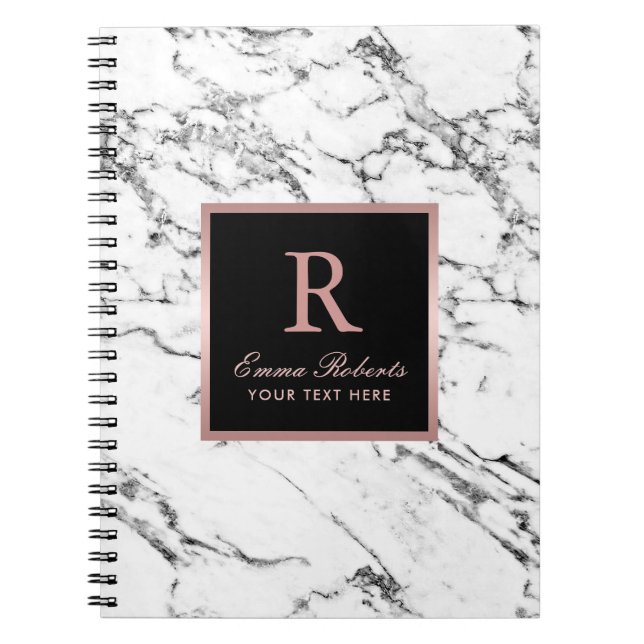Cuaderno Mármol blanco elegante inicial monograma Rosa dora (Frente)