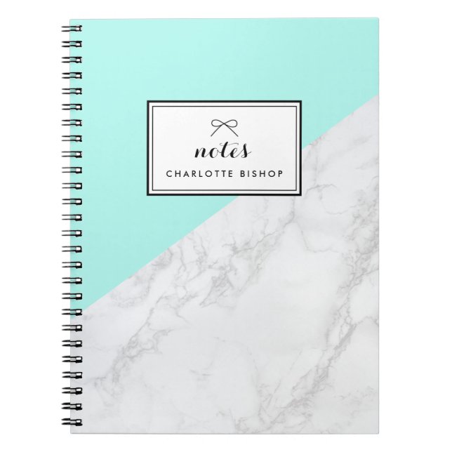 Cuaderno Mármol blanco moderno con bloc de notas Aqua Blue  (Frente)