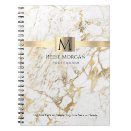 Cuaderno Mármol Blanco/Oro, Nombre y Monograma, Profesión