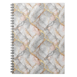 Cuaderno Mármol Blanco Real Piedra y Patrón de Veta de Oro