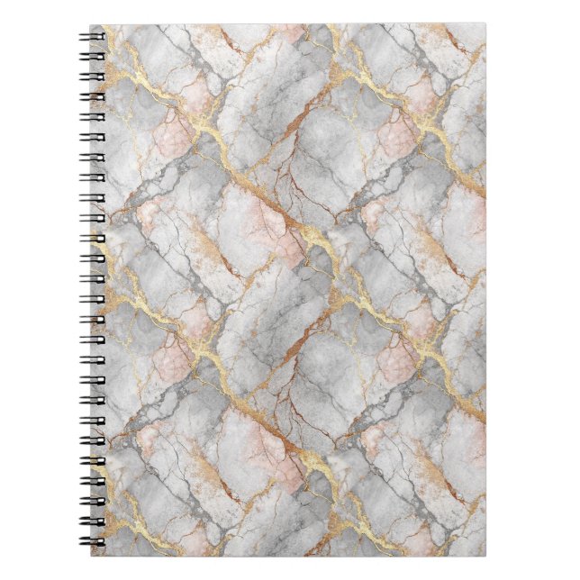 Cuaderno Mármol Blanco Real Piedra y Patrón de Veta de Oro  (Frente)