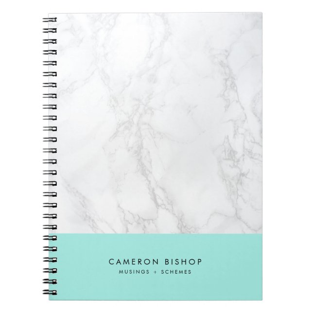 Cuaderno Mármol blanco y aqua | Personalizado moderno (Frente)
